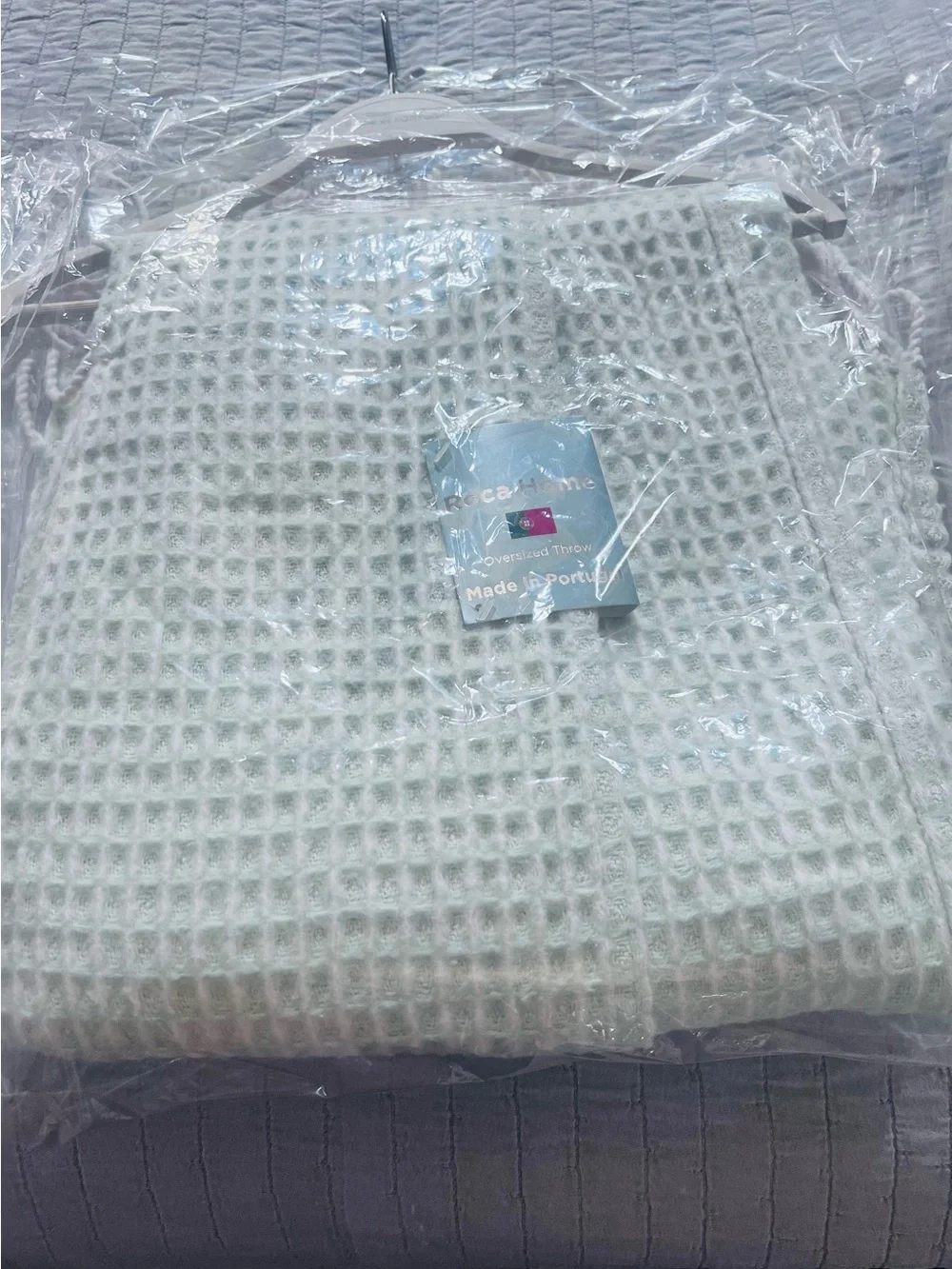 ROCA HOME PORTUGAL WAFFLE WEAVE KNIT COTTON MINT GREEN THROW BLANKET 50